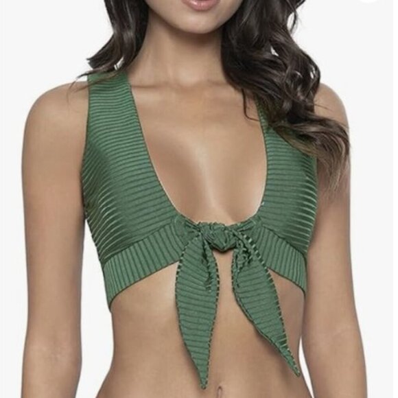 PQ SWIM Revolve Medium Two Way Emerald Green Key Hole Crop Top Swim Tank Beach - Picture 1 of 16